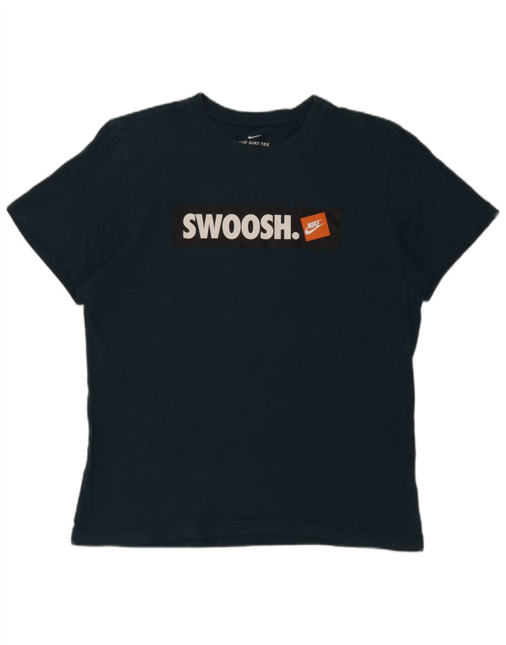 Nike Herren-T-Shirt mit Swoosh-Grafik, mittelblaue Baumwolle