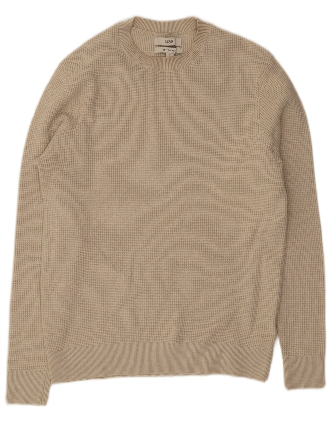 Marks & Spencer Herren-Pullover mit Rundhalsausschnitt, Größe S, beige, Polyester