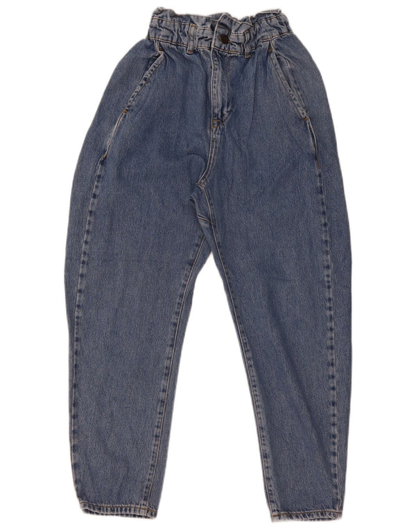 Zara Damen Crop High Waist Tapered Jeans EU 34 2XS W24 L25 Blaue Baumwolle