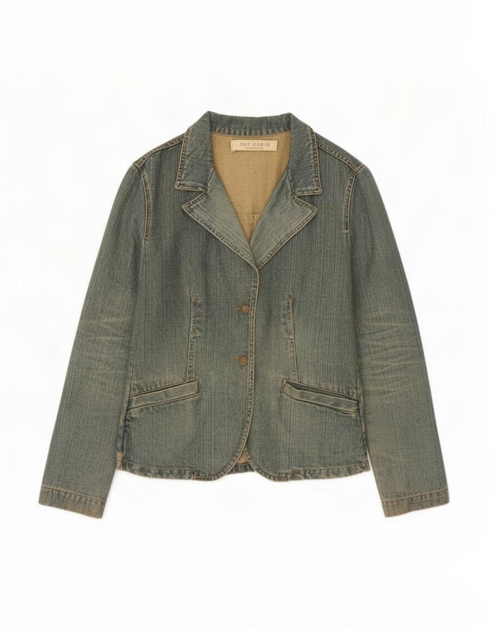 Zara Damen Trafaluc 2 Button Denim Blazer Jacke UK 12 Mittelblaue Baumwolle