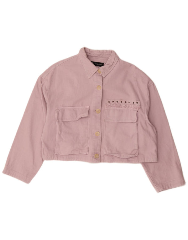 Zara Damen Crop Übergroße Jeansjacke UK 16 Große rosa Baumwolle
