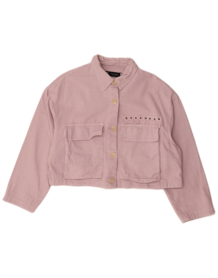 Zara Damen Crop Übergroße Jeansjacke UK 16 Große rosa Baumwolle
