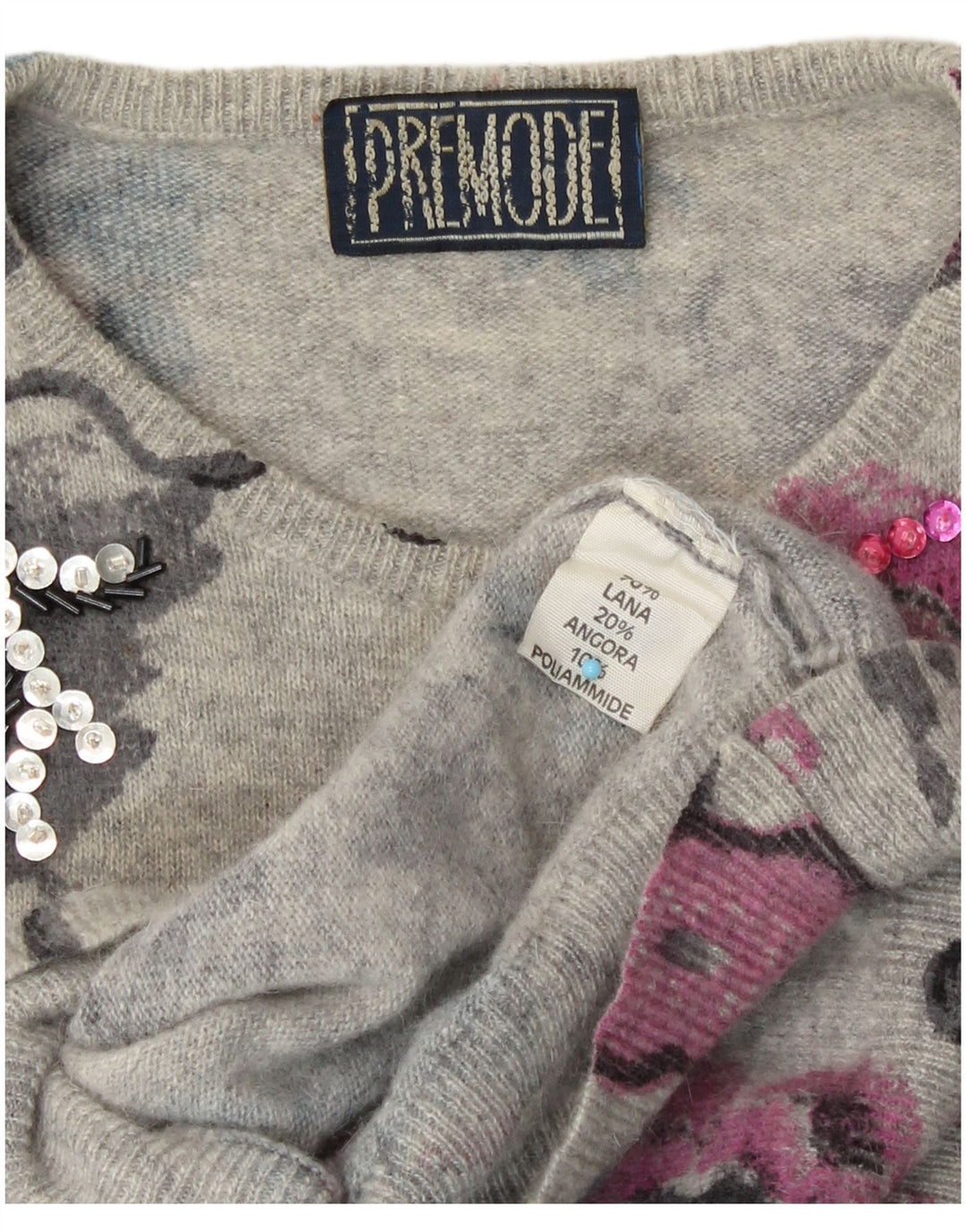 Premode Damen-Pullover mit Rundhalsausschnitt, UK 14, Größe L, grau geblümt, Wolle