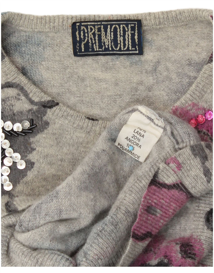 Premode Damen-Pullover mit Rundhalsausschnitt, UK 14, Größe L, grau geblümt, Wolle