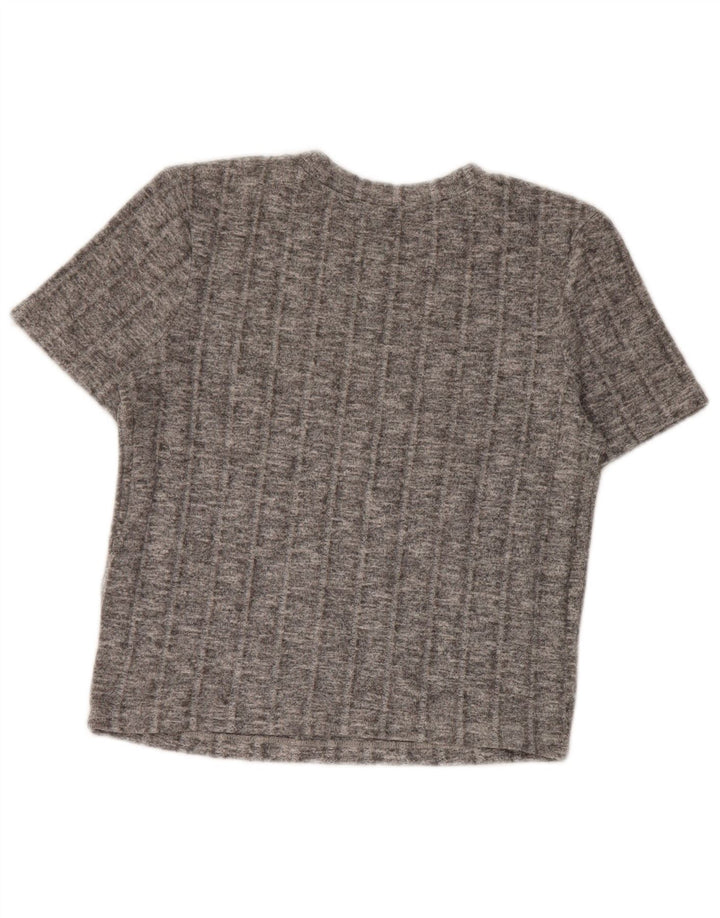 Zara Damen Crop T-Shirt Top UK 10 Small Grau geflecktes Polyester