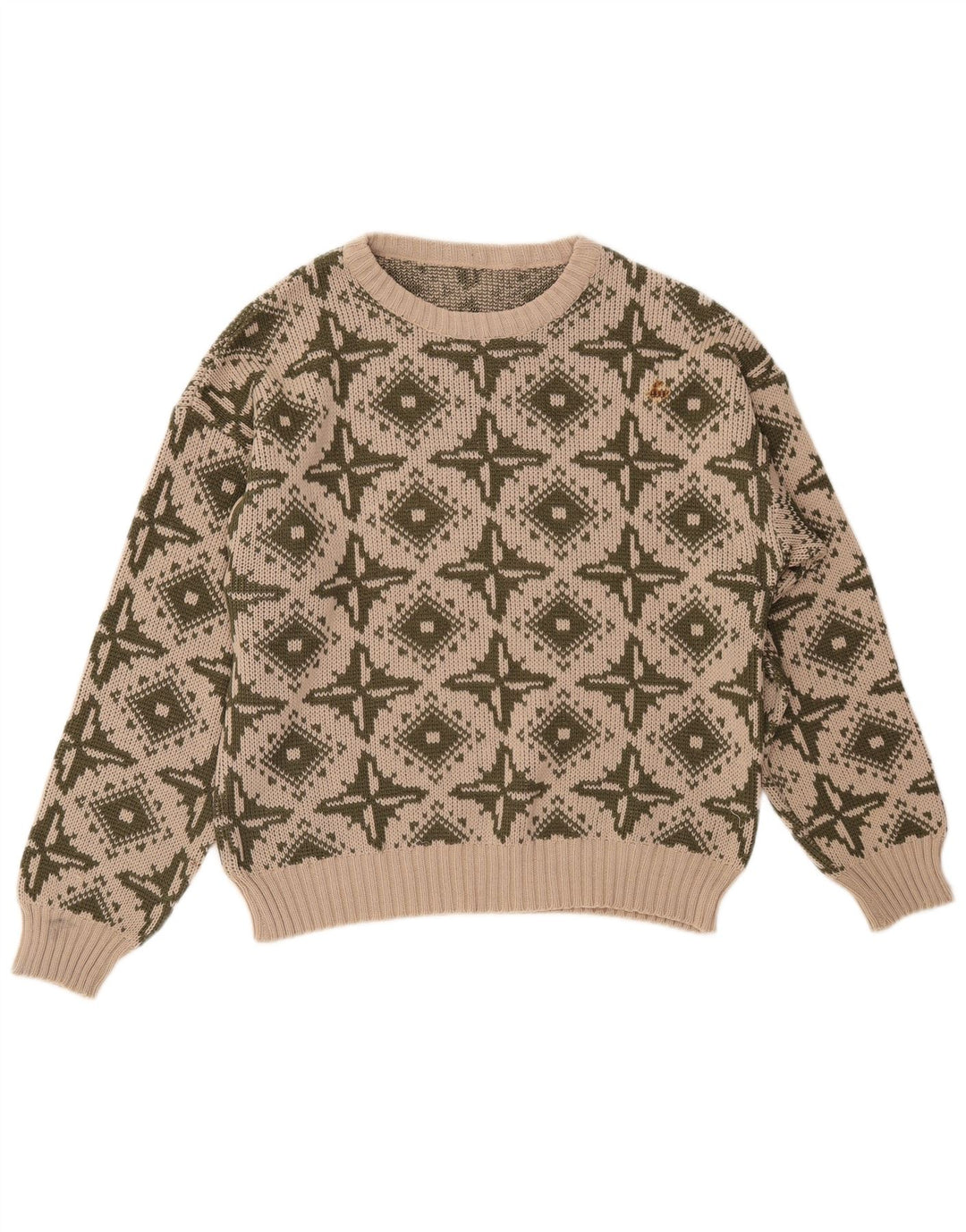 VINTAGE Damen-Pullover mit U-Boot-Ausschnitt, Größe 46, groß, beige, geometrisch