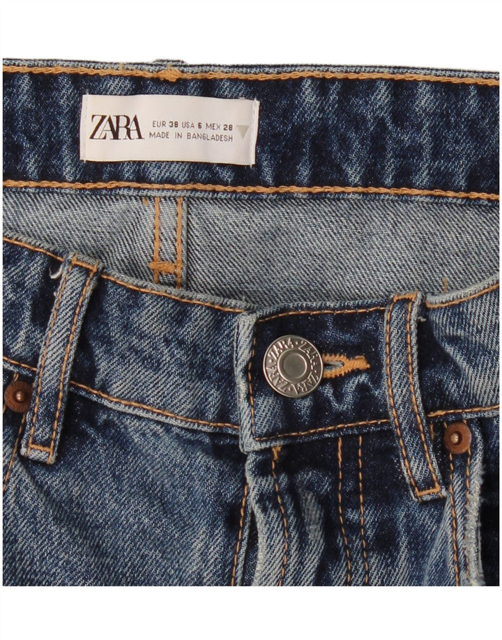 Zara Damen Distressed Denim Shorts EU 38 Small W28 Blau