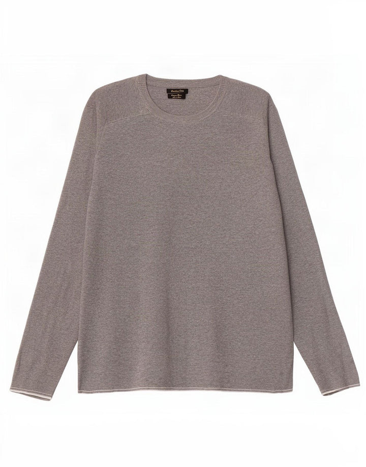 Massimo Dutti Herren-Pullover mit Rundhalsausschnitt, mittelgraue Baumwolle