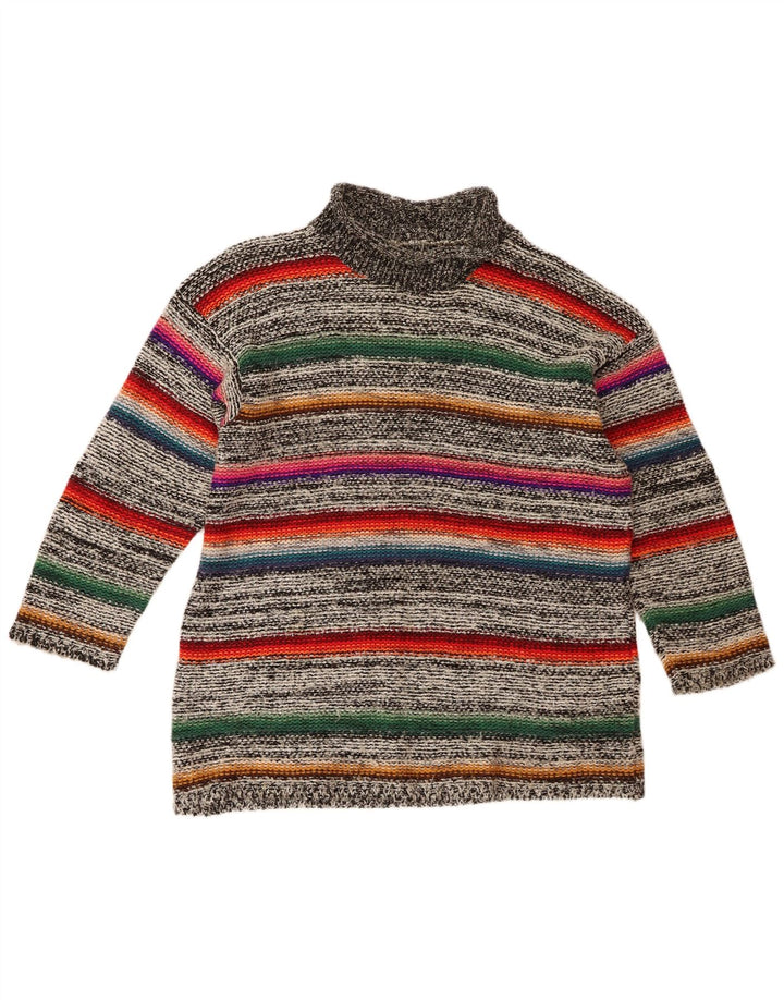 Vintage Damen Rollkragenpullover Pullover UK 16 Groß Mehrfarbig gestreift