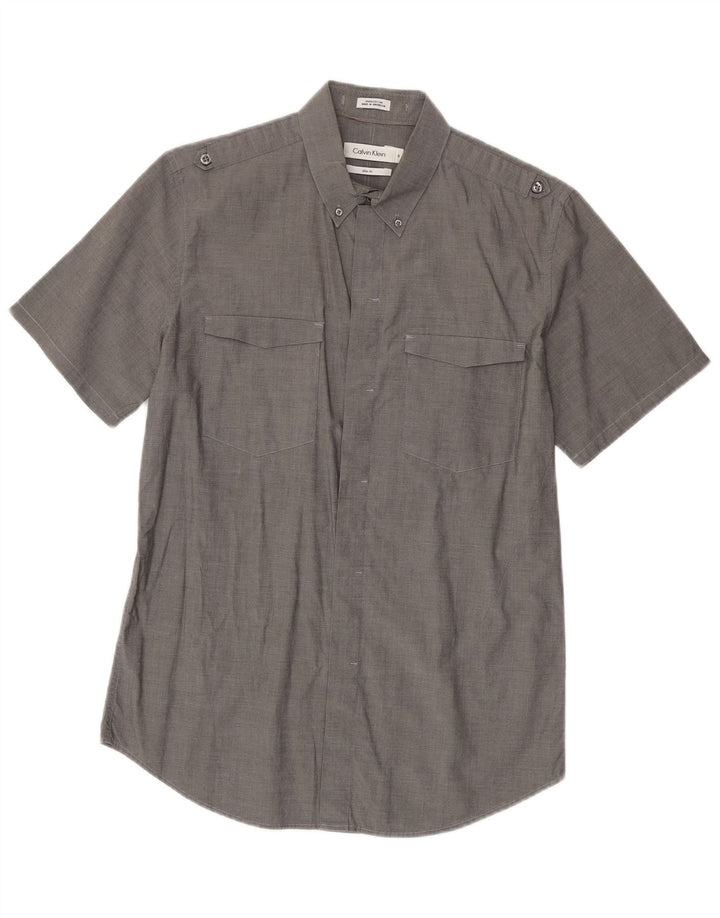 Calvin Klein Herren Kurzarm-Slim-Fit-Hemd, Größe S, Grau, Baumwolle