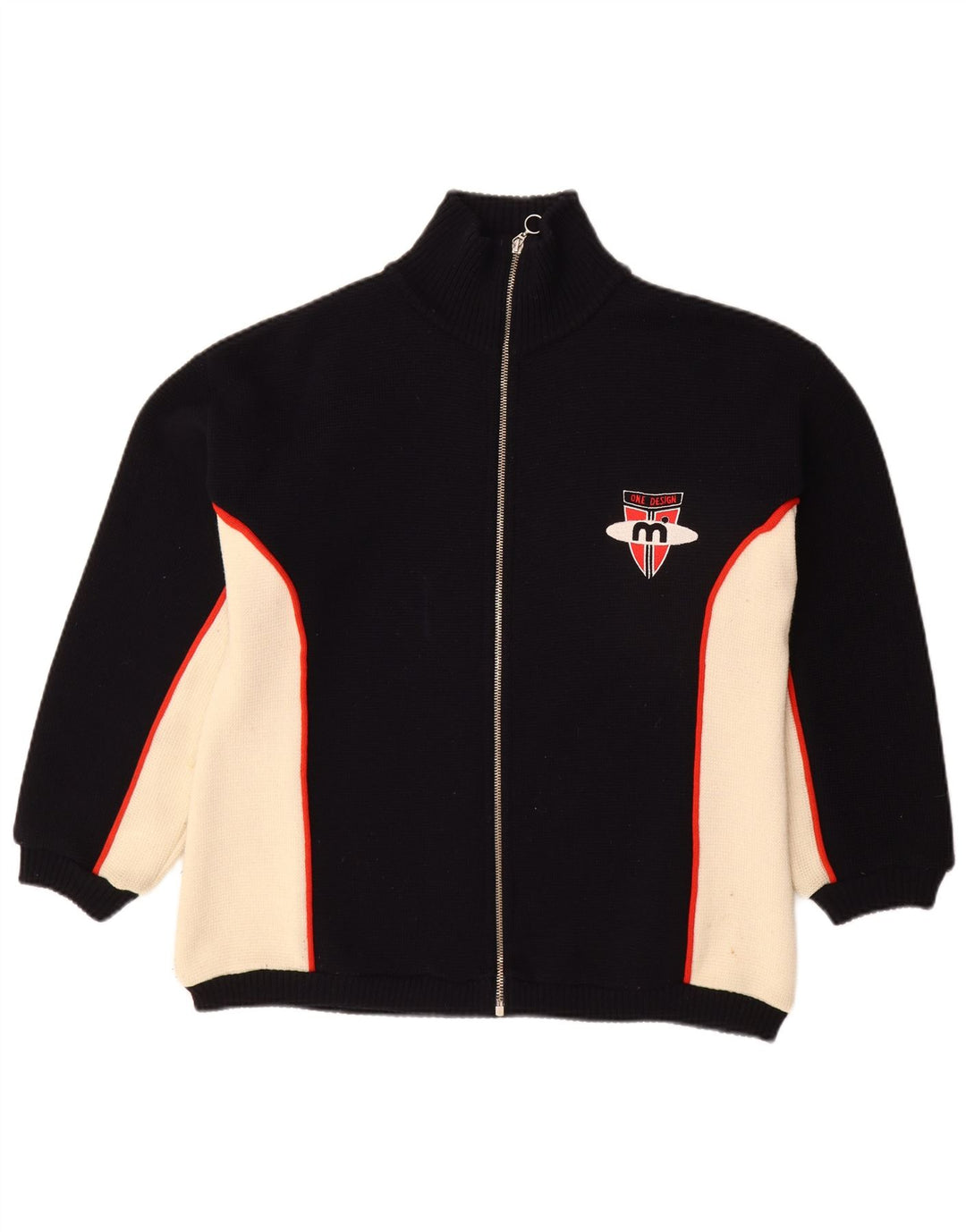 VINTAGE Herren-Cardigan-Pullover, kleine schwarze Colourblock-Wolle