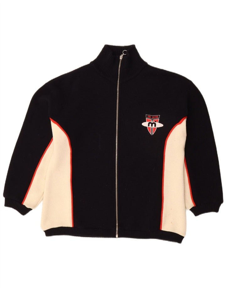 VINTAGE Herren-Cardigan-Pullover, kleine schwarze Colourblock-Wolle