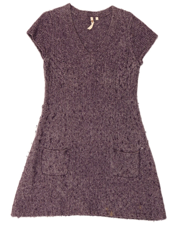 White Stuff Damen-Pulloverkleid mit kurzen Ärmeln, UK 14, mittelviolett gefleckt