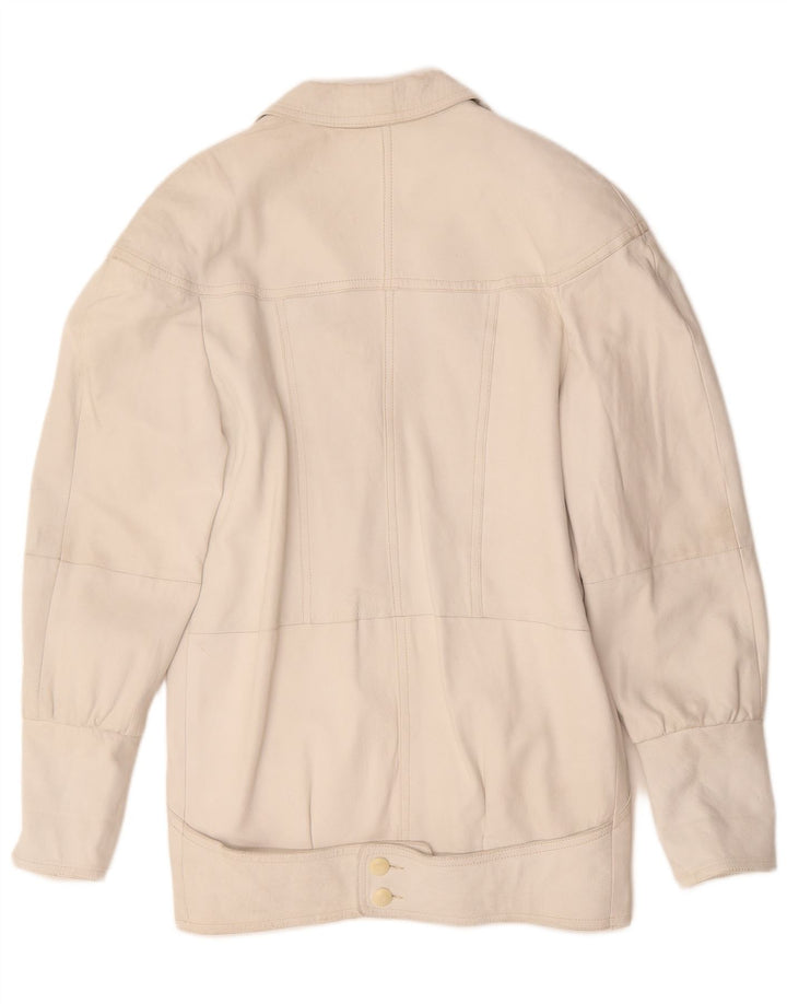 VINTAGE Damen Übergroßer Ledermantel EU 40 Mittelweißes Leder