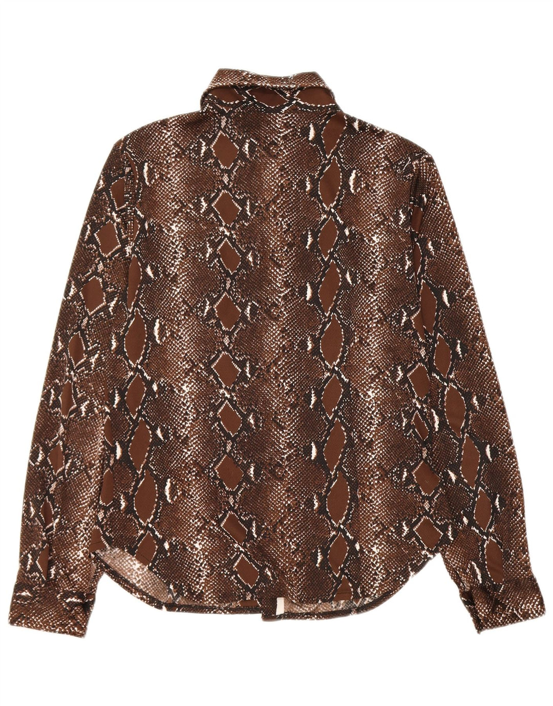 Vintage Damen Hemdbluse UK 12 Mittelbraunes Polyester mit Animal-Print