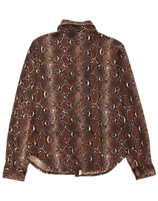 Vintage Damen Hemdbluse UK 12 Mittelbraunes Polyester mit Animal-Print