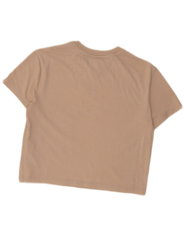 Tommy Hilfiger Damen Crop T-Shirt Top UK 6 XS Beige Baumwolle