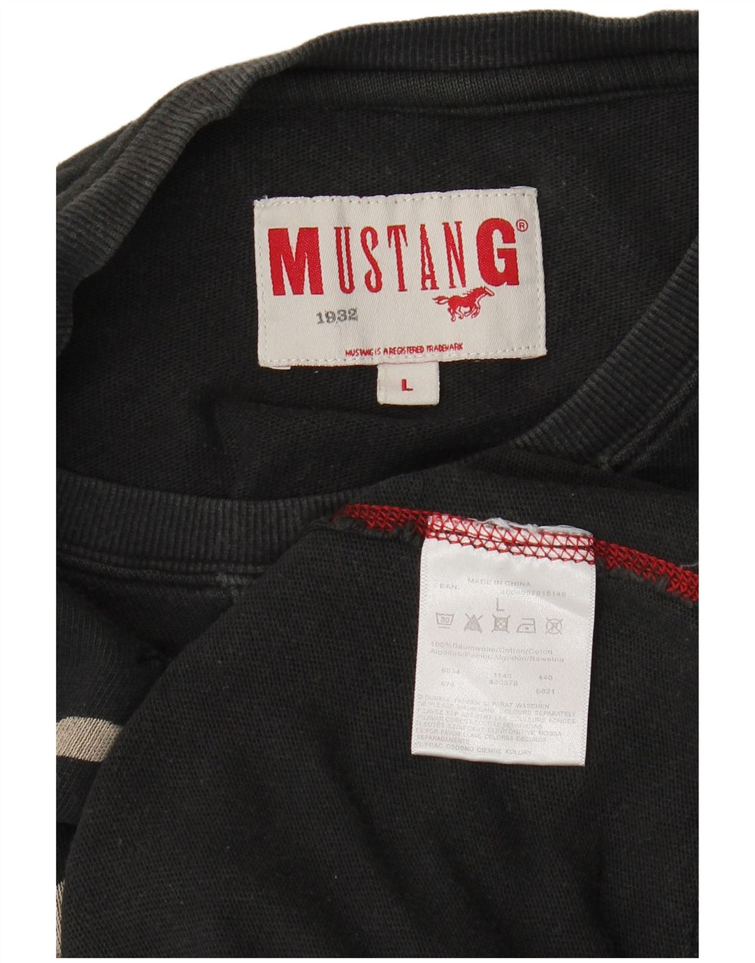 Mustang Herren-Sweatshirt mit Grafik, groß, aus schwarzer Baumwolle