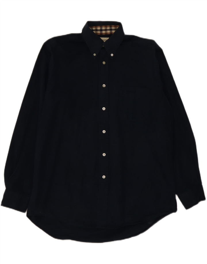 AQUASCUTUM Herren-Hemd mit lockerer Passform, mittelmarineblaue Baumwolle