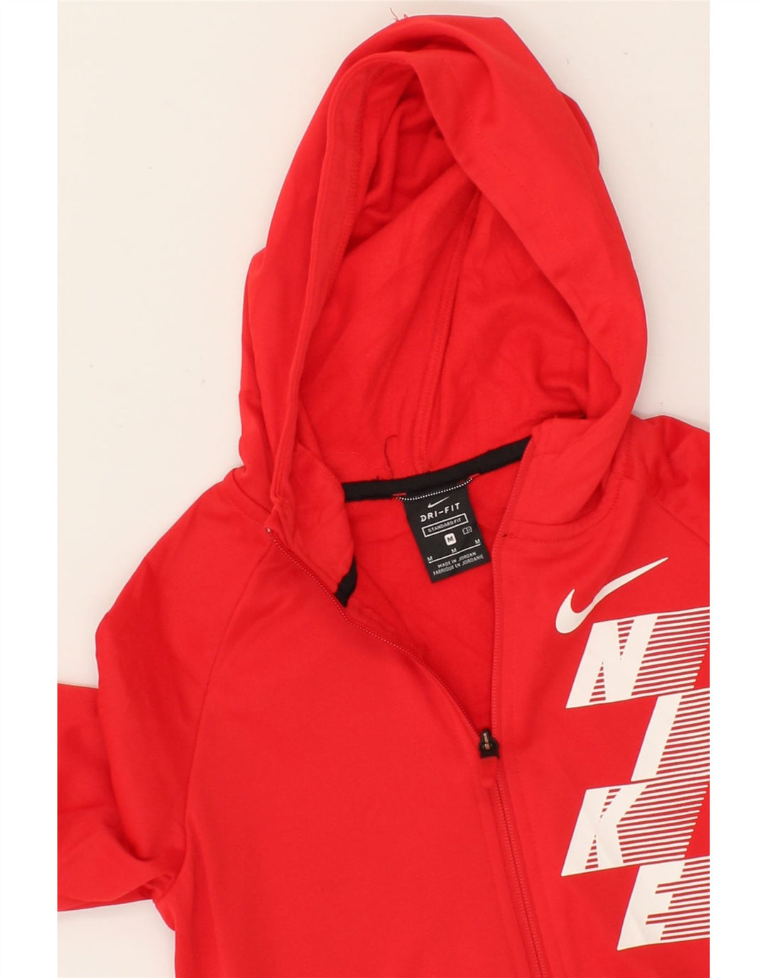 NIKE Womens Dri Fit Graphic Zip Hoodie Sweater UK 12 Medium Red Polyester Vintage Nike and Second-Hand Nike from Messina Hembry 