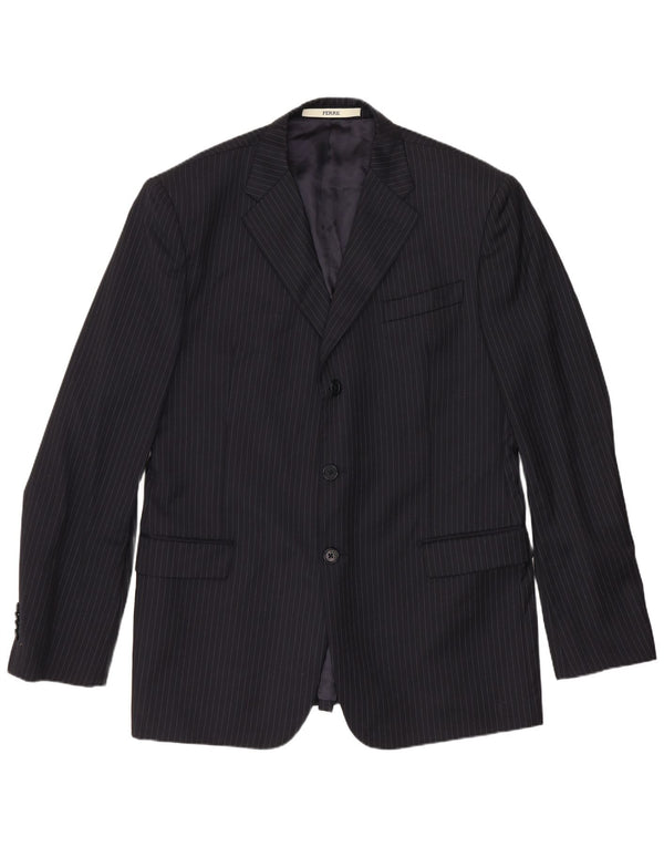 Ferre Herren-Blazer mit 3 Knöpfen, IT 54 2XL, marineblaue Nadelstreifen-Schurwolle