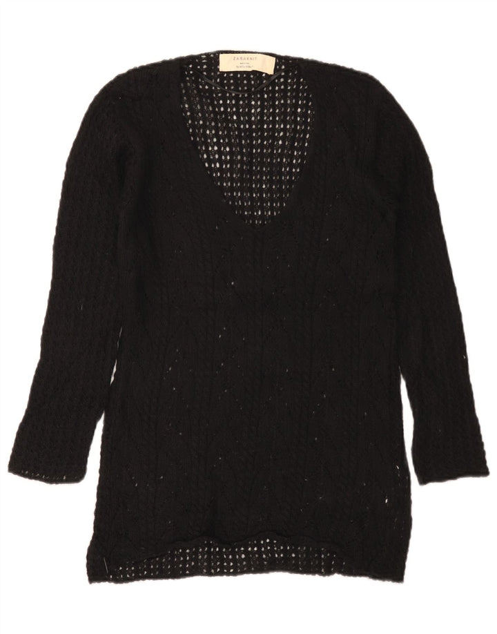 Zara Damen-Pullover mit V-Ausschnitt, UK 12, Mittelschwarz, Acryl