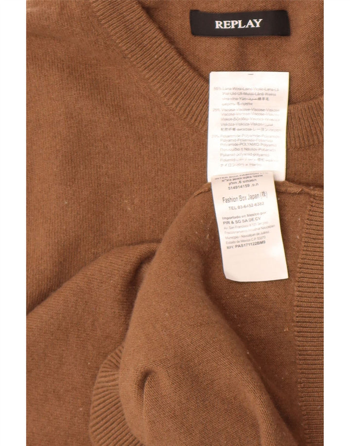 Replay Herren-Pullover mit Rundhalsausschnitt, 2XL, braune Wolle