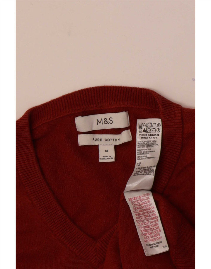 Marks & Spencer Herren-Pullover mit V-Ausschnitt aus mittelroter Baumwolle