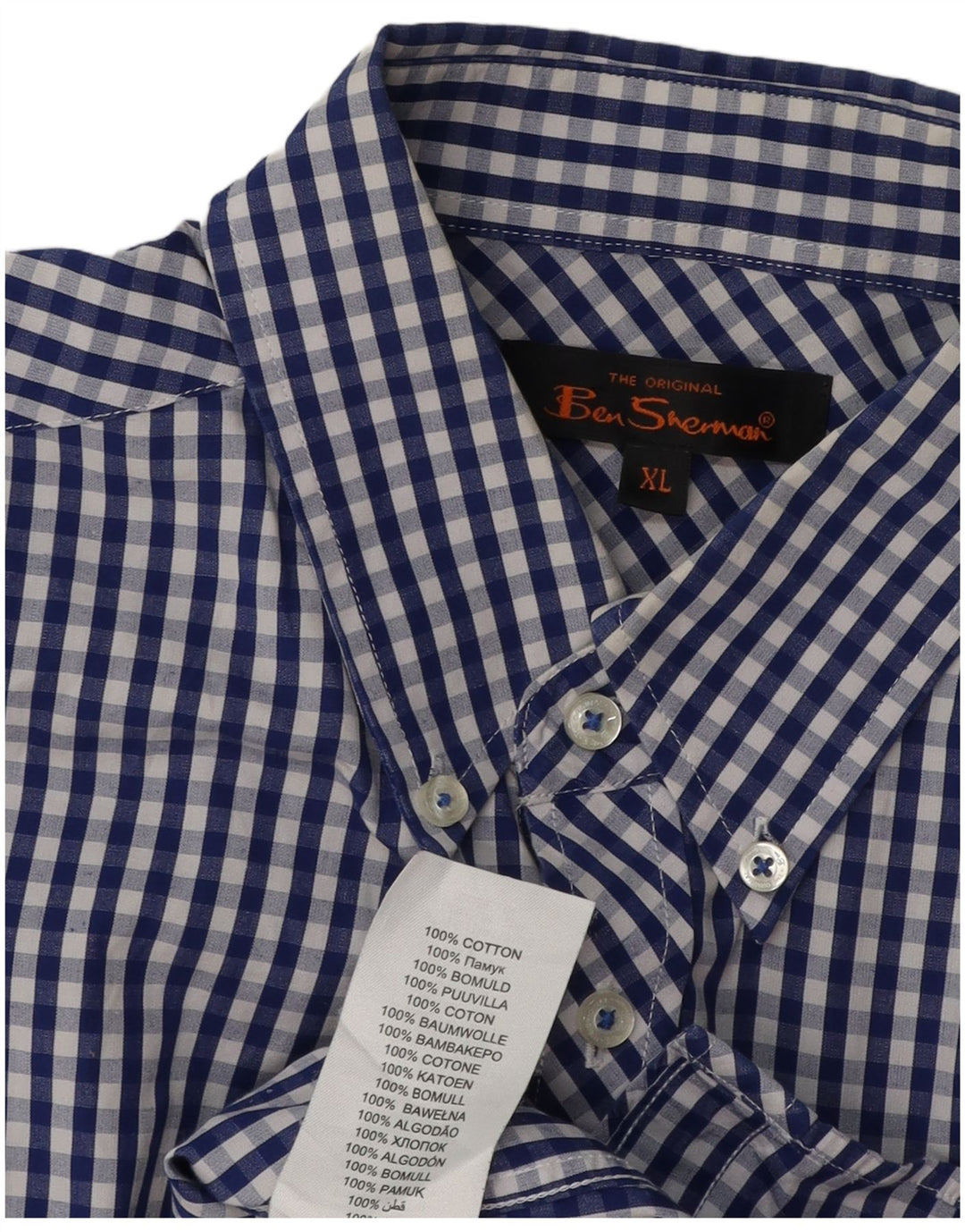 BEN SHERMAN Herren Kurzarmhemd XL Blau Gingham Baumwolle