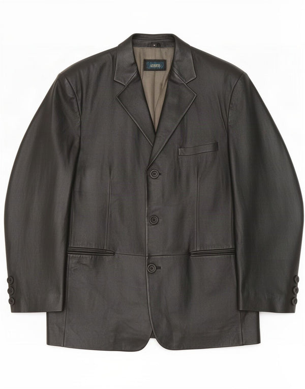 Kartel Herren 3-Knopf-Lederblazerjacke UK 40 Large Schwarz