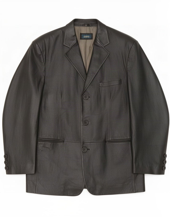 Kartel Herren 3-Knopf-Lederblazerjacke UK 40 Large Schwarz