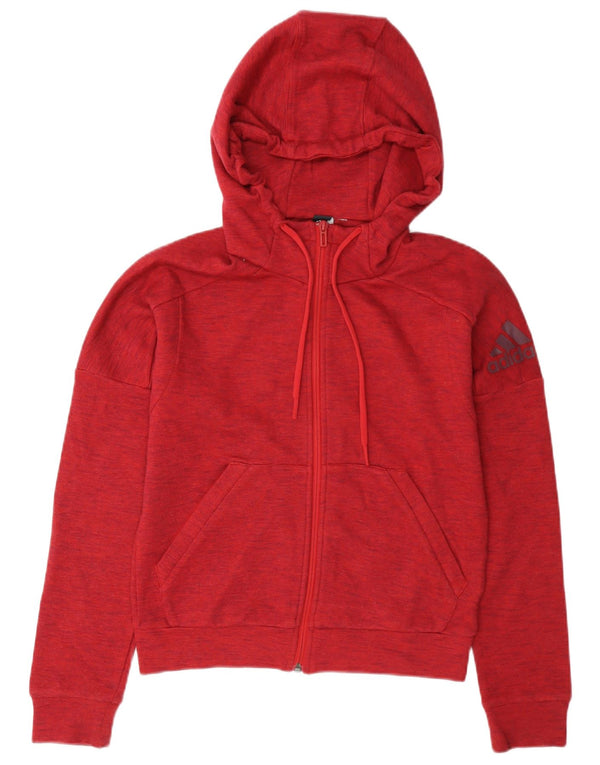 Adidas Damen Zip Hoodie Pullover UK 12 Medium Red Flecked Cotton