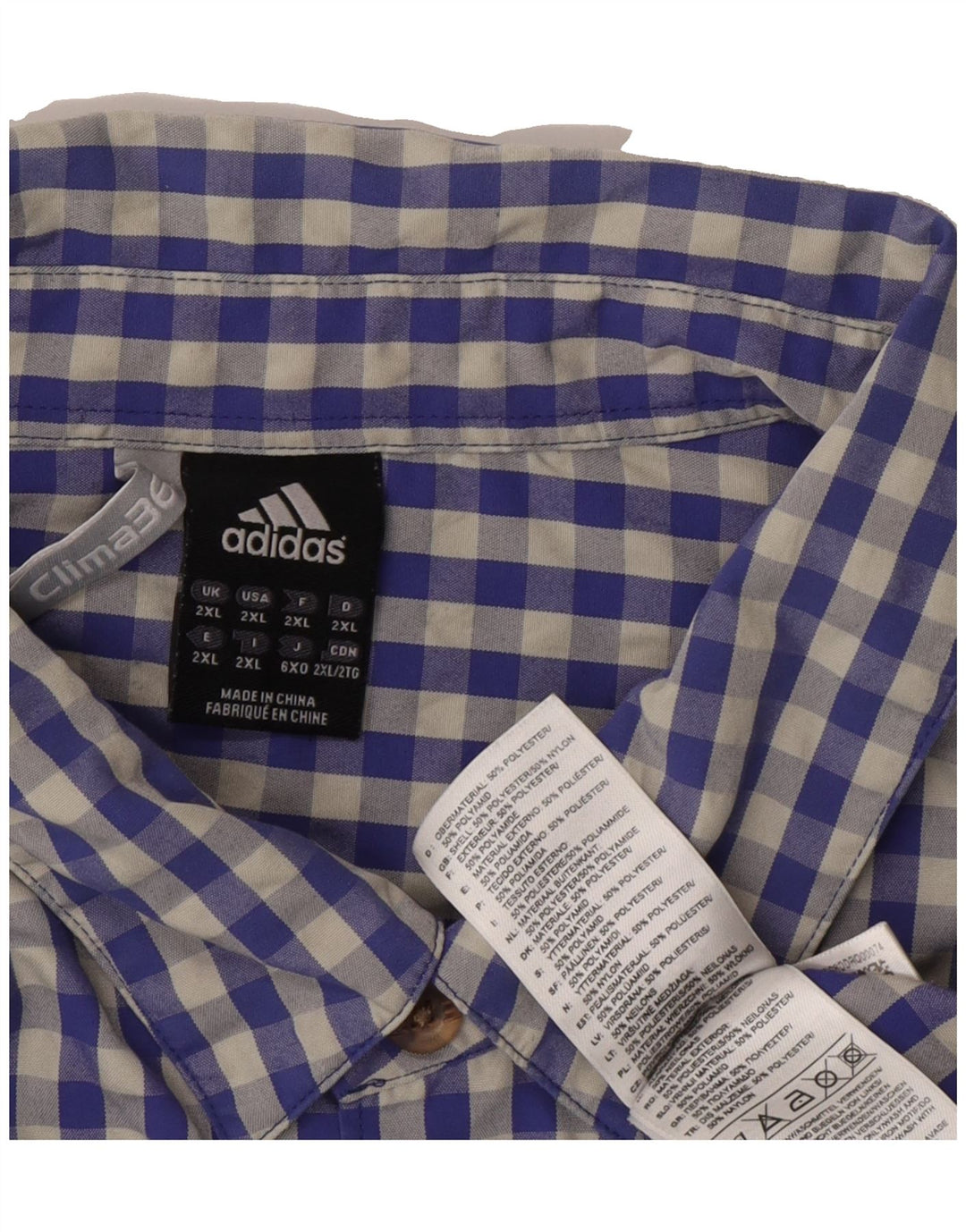 ADIDAS Mens Clima 365 Short Sleeve Shirt 2XL Blue Gingham Polyester Vintage Adidas and Second-Hand Adidas from Messina Hembry 