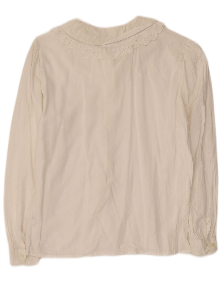 Benetton Damen-Hemdbluse, Größe S, cremefarbene Baumwolle, UK 8