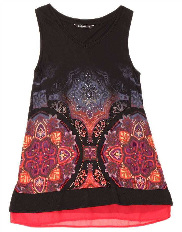 Desigual Womens Abstract Pattern Ärmelloses Tunika-Top UK 6 XS Schwarz
