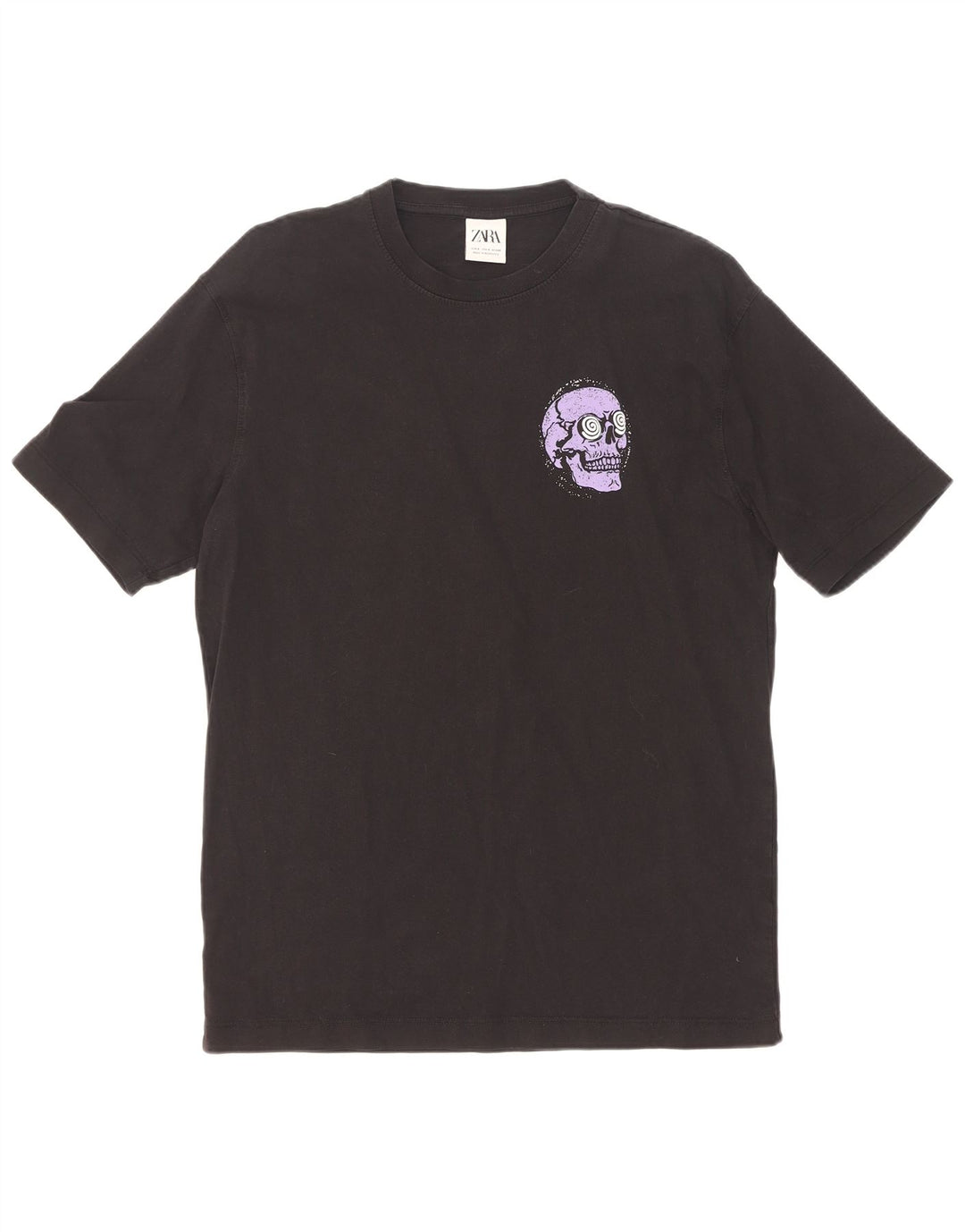 Zara Herren-T-Shirt mit Grafik, Größe S, schwarze Baumwolle