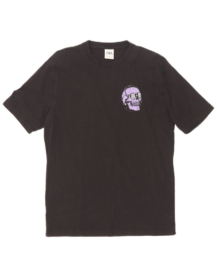 Zara Herren-T-Shirt mit Grafik, Größe S, schwarze Baumwolle