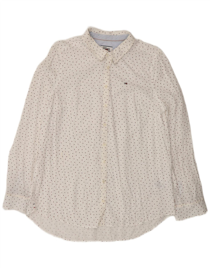 Tommy Hilfiger Damen-Hemd UK 16, groß, weiß geflecktes Lyocell