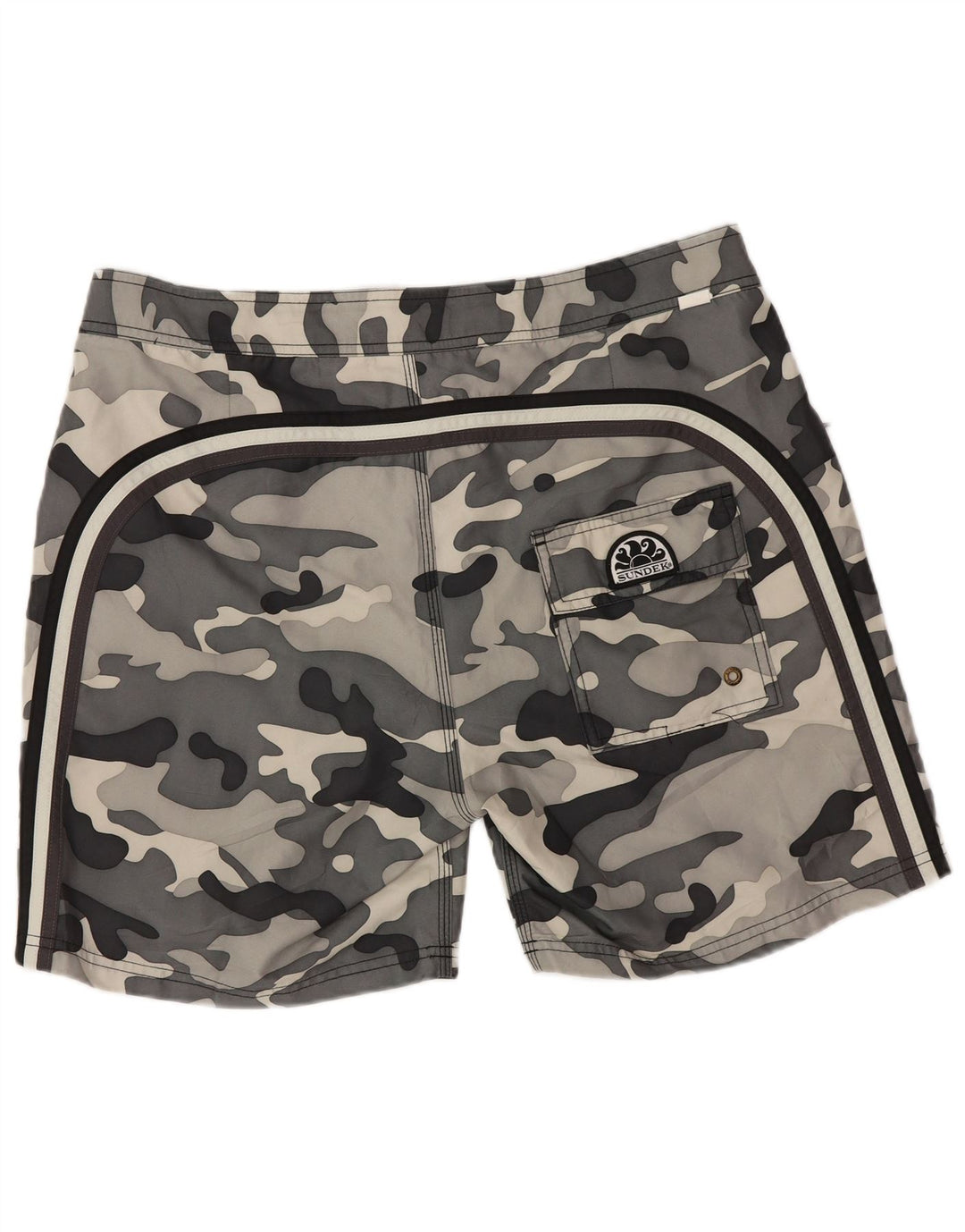 Sundek Herren-Badeshorts, normal, groß, graues Camouflage-Polyester