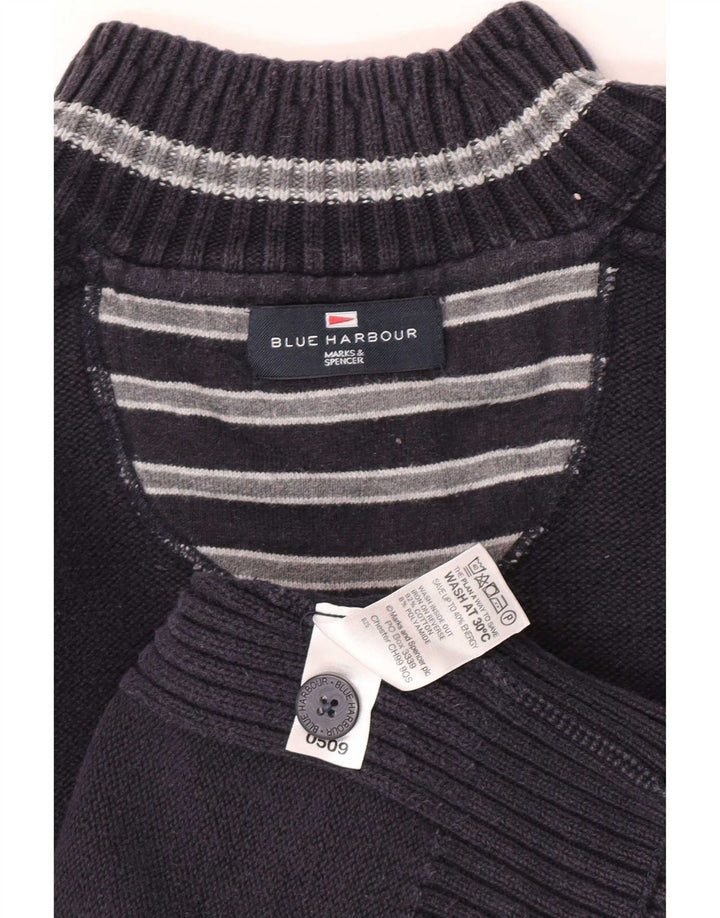 Marks & Spencer Herren Blauer Harbour-Pullover mit Knopfkragen, XL, Marineblau, Baumwolle
