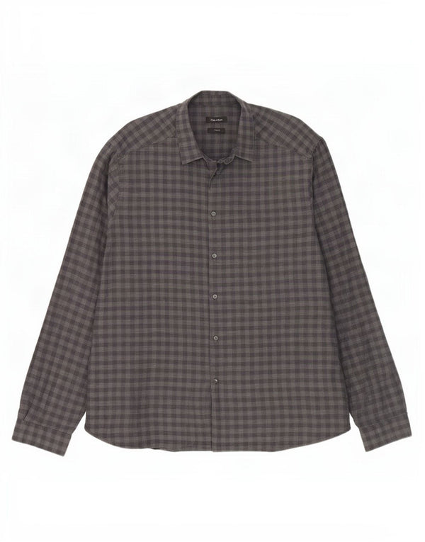 Calvin Klein Herren Slim Fit Hemd 2XL Grau Gingham Baumwolle