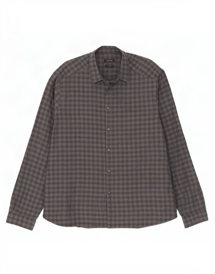 Calvin Klein Herren Slim Fit Hemd 2XL Grau Gingham Baumwolle
