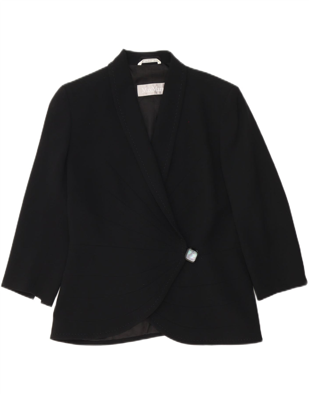 Max Mara Damen-Blazer mit 3/4-Ärmeln und 1 Knopf, Gr. 12, Mittelschwarz, Viskose