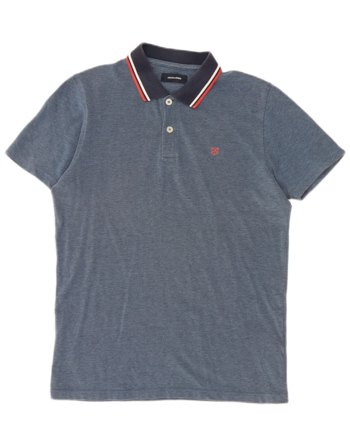 Jack & Jones Herren-Poloshirt aus mittelblauer Colourblock-Baumwolle