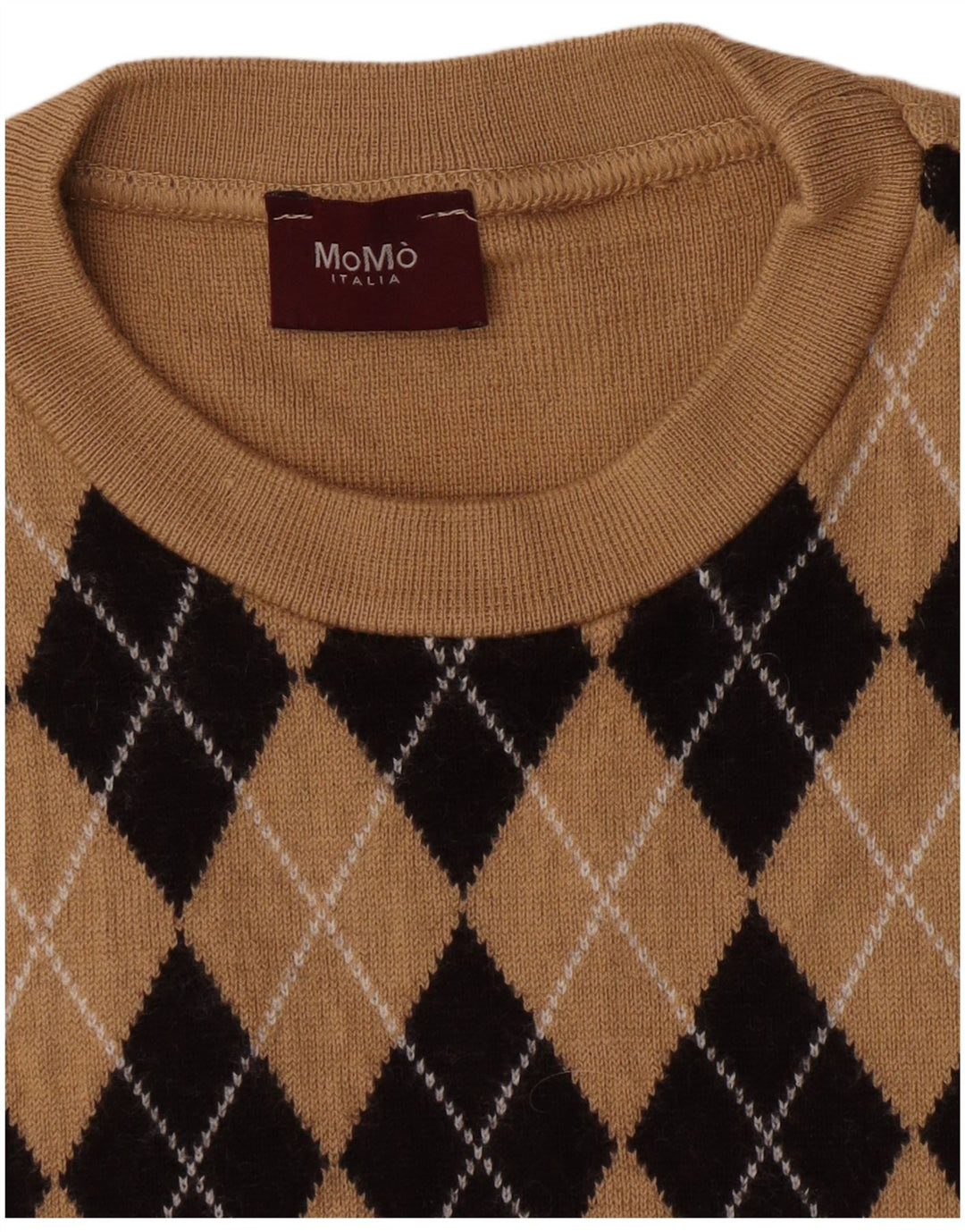 Momo Herren-Pullover mit Rundhalsausschnitt, Größe S, Beige Argyle/Diamant