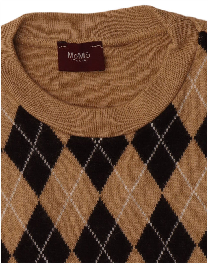 Momo Herren-Pullover mit Rundhalsausschnitt, Größe S, Beige Argyle/Diamant