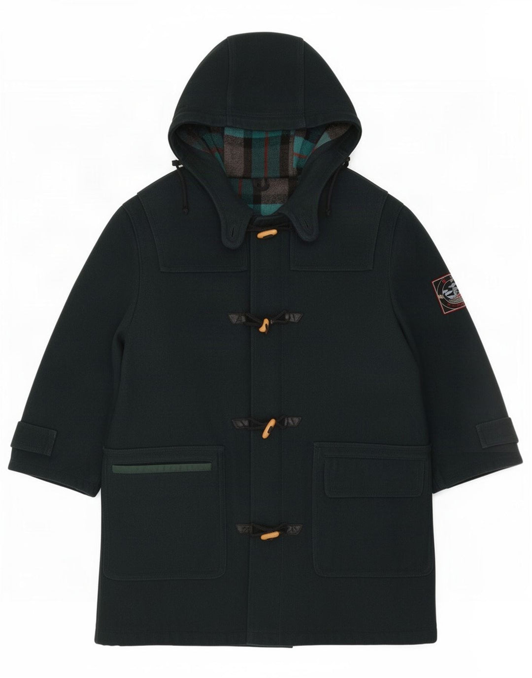 Vintage Herren Dufflecoat mit Kapuze IT 46 Kleine grüne Wolle