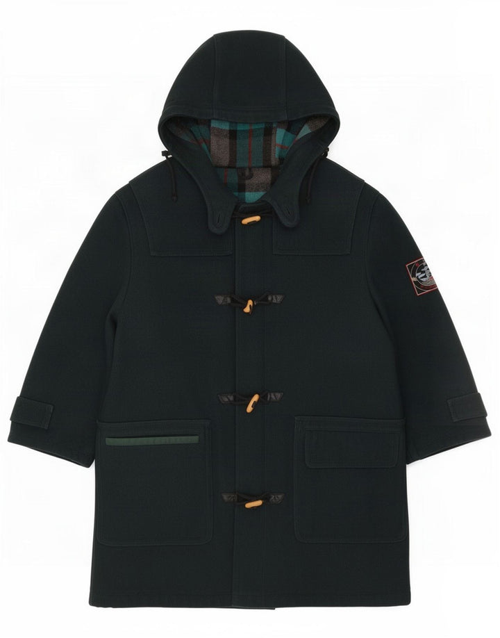 Vintage Herren Dufflecoat mit Kapuze IT 46 Kleine grüne Wolle