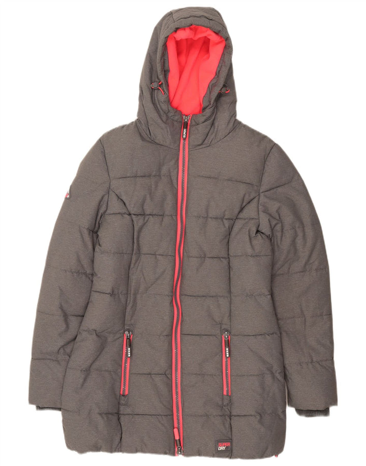 Superdry Wattierte Jacke mit Kapuze für Damen, UK 8, kleines graues Nylon
