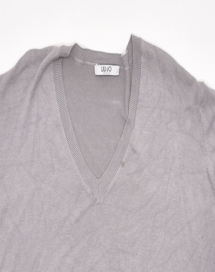 LIU JO Womens V-Neck Jumper Sweater UK 22 3XL Grey Viscose | Vintage | Thrift | Second-Hand | Used Clothing | Messina Hembry 